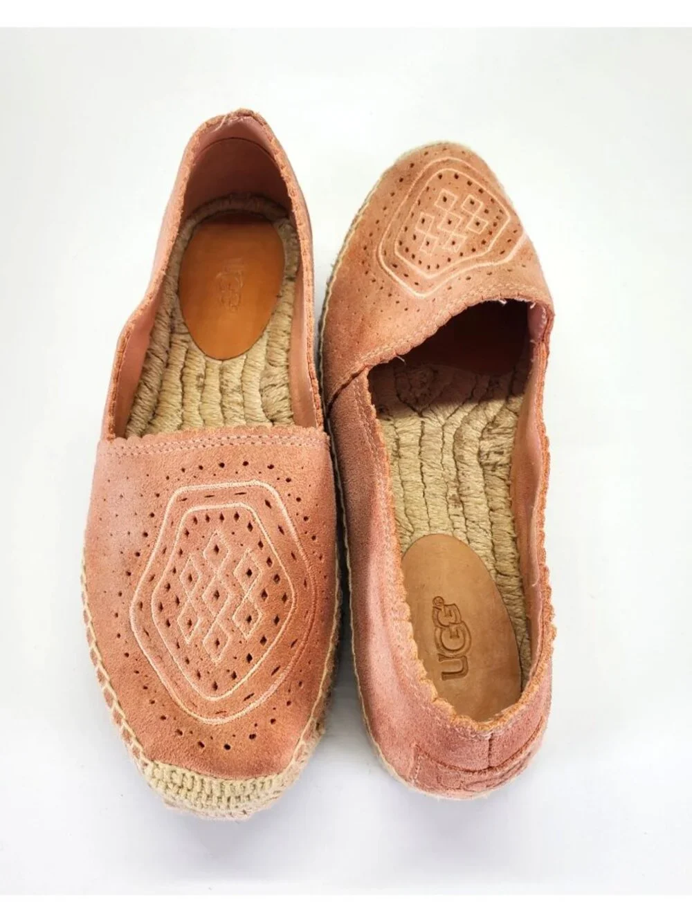 UGG Women's Pink Heidi Perforated Espadrille In Suntan Suede Sz 6.5 1711 - Picture 11 of 14